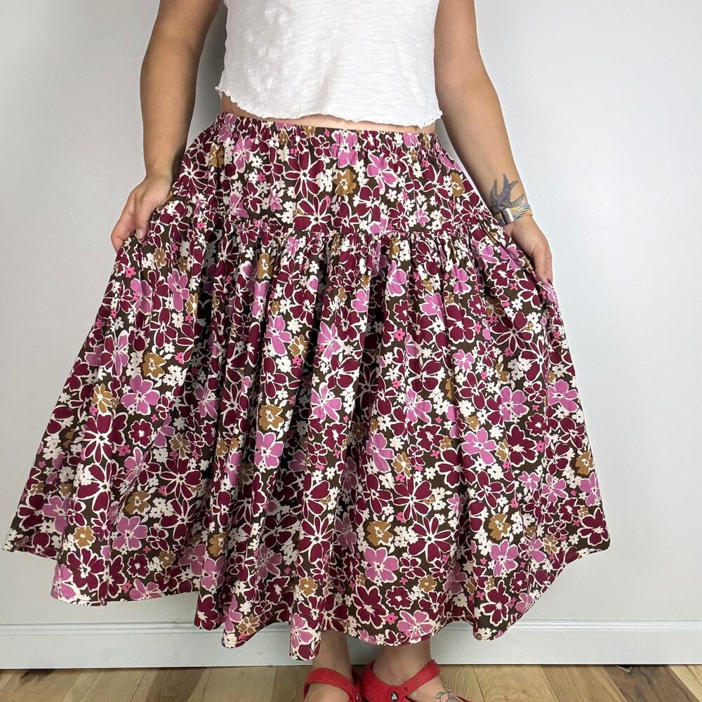 Only Necessities pink floral tiered midi skirt size 2XL